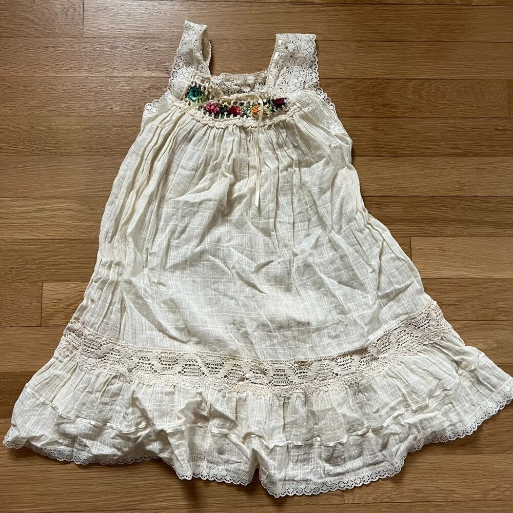 Unworn handmade "Inca" cotton floral lace dress